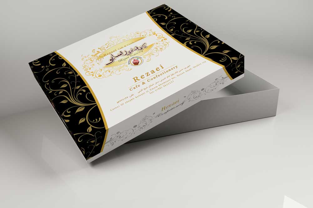 طراحی جعبه شیرینی کافه رضایی