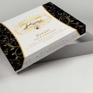 طراحی جعبه شیرینی کافه رضایی